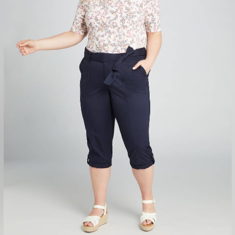 NWT Lane Bryant Belted Utility Poplin Pedal Pants - Size 20 - Midnight Sky Navy